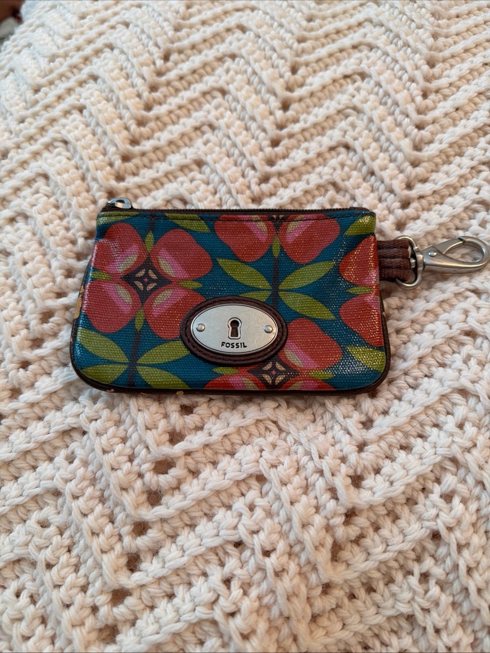 Fossil Blue Floral Wristlet Coin Key Pouch